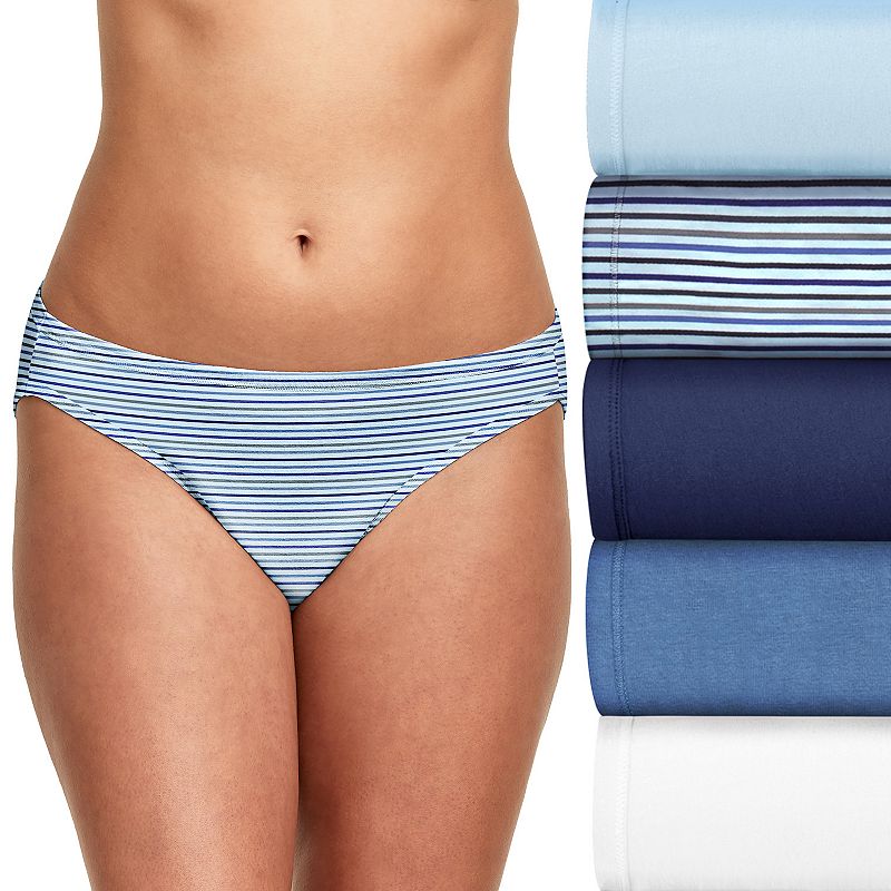 Hanes Ultimate 5-Pack ComfortSoft Stretch Bikini Underwear 42W5CS, Women's, Size: 8, Blue Stripe Asst