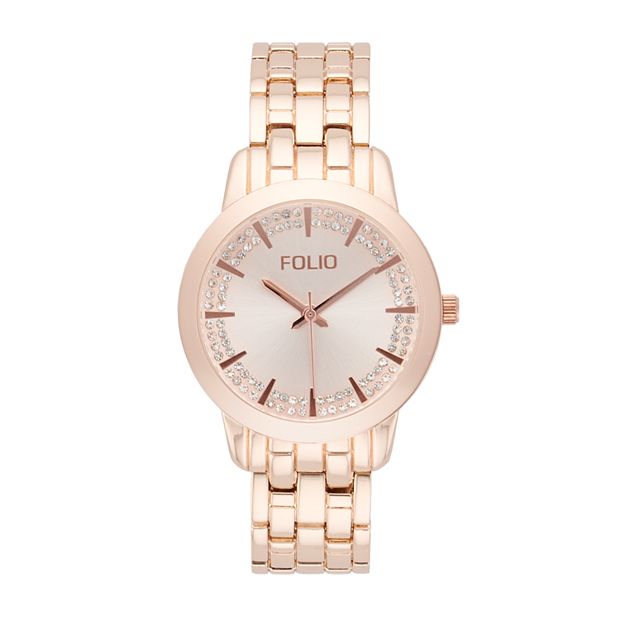 Folio Women s Rose Gold Tone Glitz 3 Hand Watch