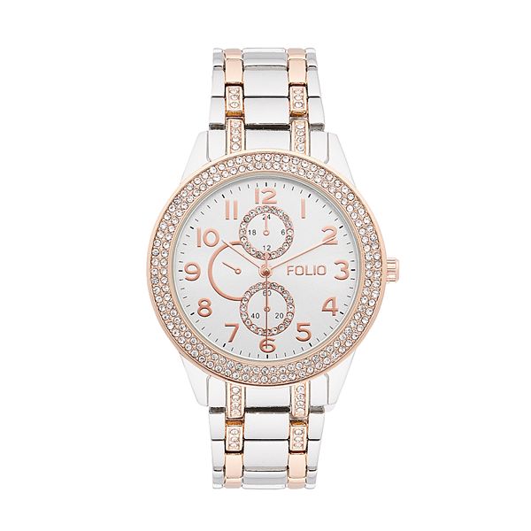 Folio Women's Two Tone Simulated Crystal Watch