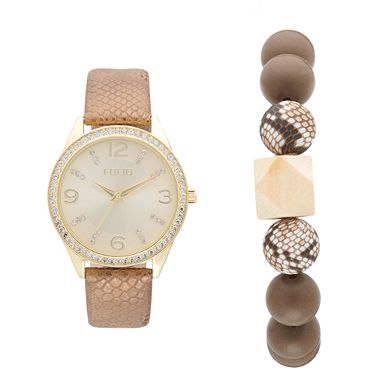 Folio Women's Gold Tone Strap Watch & Accessory Set