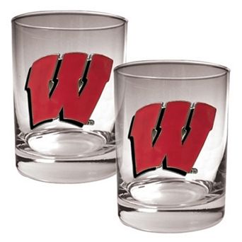 Wisconsin Badgers 2 pc Rocks Glass Set