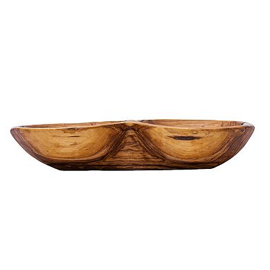 Global Crafts Rustic Double Olive Bowl with Bone Inlay