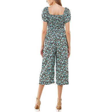 Women's Luxology Front Lace-Up Cropped Floral Jumpsuit