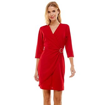 Women's Luxology Faux-Wrap Rhinestone Buckle Dress