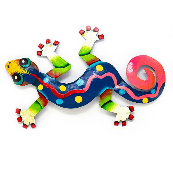 Global Crafts Eight inch Painted Gecko Recycled Haitian Metal Wall Art ...