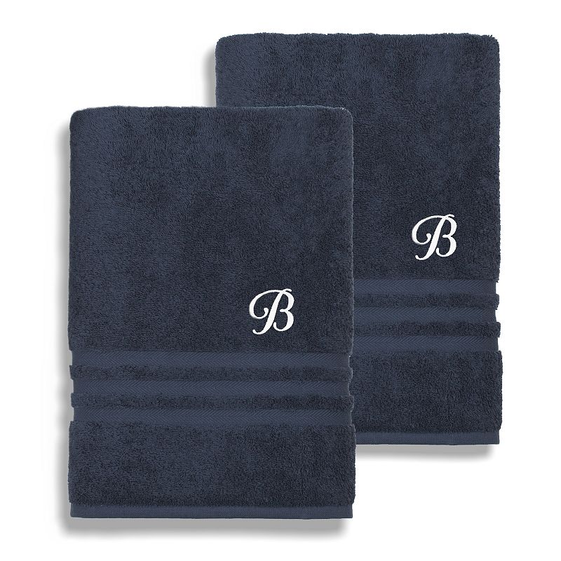 Linum Home Textiles Denzi Monogram Towel Collection 2-pc. Bath Sheet, One Size, Blue