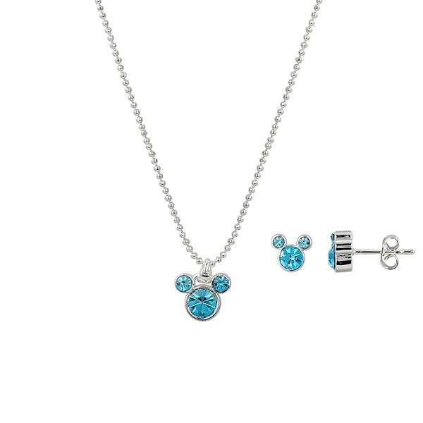Disney's Mickey Mouse Blue Crystal Silhouette Necklace & Stud Earring Duo  Set