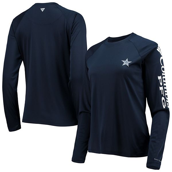 Women's Columbia Navy/White Dallas Cowboys Tidal Omni-Shade Raglan Long  Sleeve T-Shirt