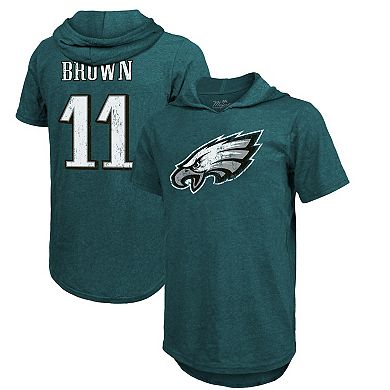 Men's Majestic Threads A.J. Brown Midnight Green Philadelphia Eagles Player Name & Number Short Sleeve Hoodie T-Shirt
