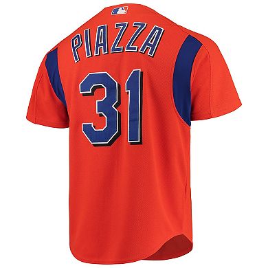 Men's Mitchell & Ness Mike Piazza Orange New York Mets Cooperstown Collection Mesh Batting Practice Button-Up Jersey