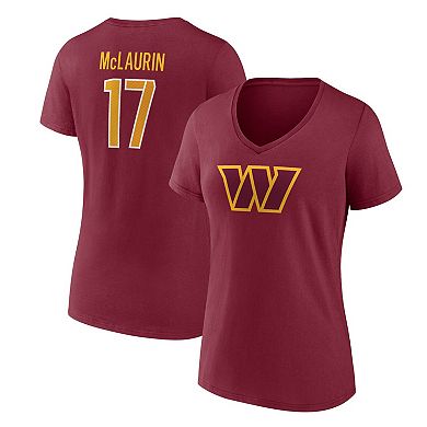 Women's Fanatics Branded Terry McLaurin Burgundy Washington Commanders Player Icon Name & Number V-Neck T-Shirt