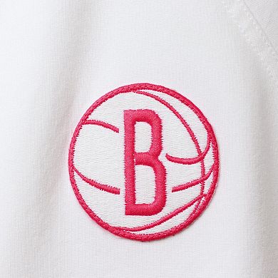 Women's Lusso White/Pink Brooklyn Nets Melody Cuffed Tri-Blend Shorts