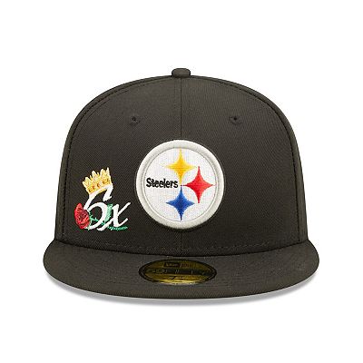 Men s New Era Black Pittsburgh Steelers Crown 6x Super Bowl Champions 59FIFTY Fitted Hat
