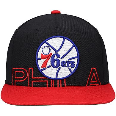 Men's Mitchell & Ness Black/Red Philadelphia 76ers Hardwood Classics Low Big Face Snapback Hat