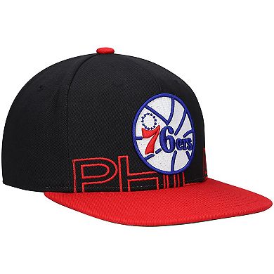 Men's Mitchell & Ness Black/Red Philadelphia 76ers Hardwood Classics Low Big Face Snapback Hat