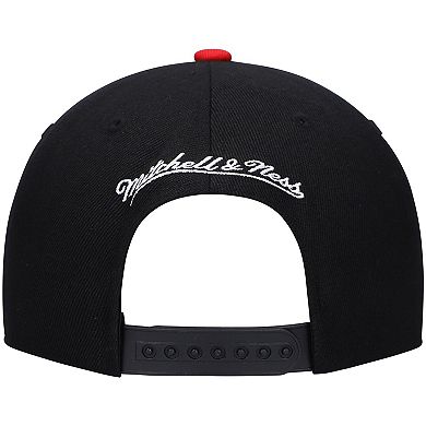 Men's Mitchell & Ness Black/Red Philadelphia 76ers Hardwood Classics Low Big Face Snapback Hat