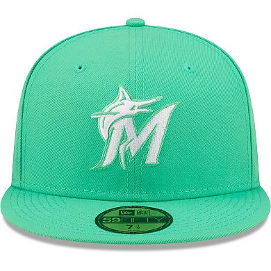 Men's New Era Island Green Logo White Miami Marlins 59FIFTY Fitted Hat