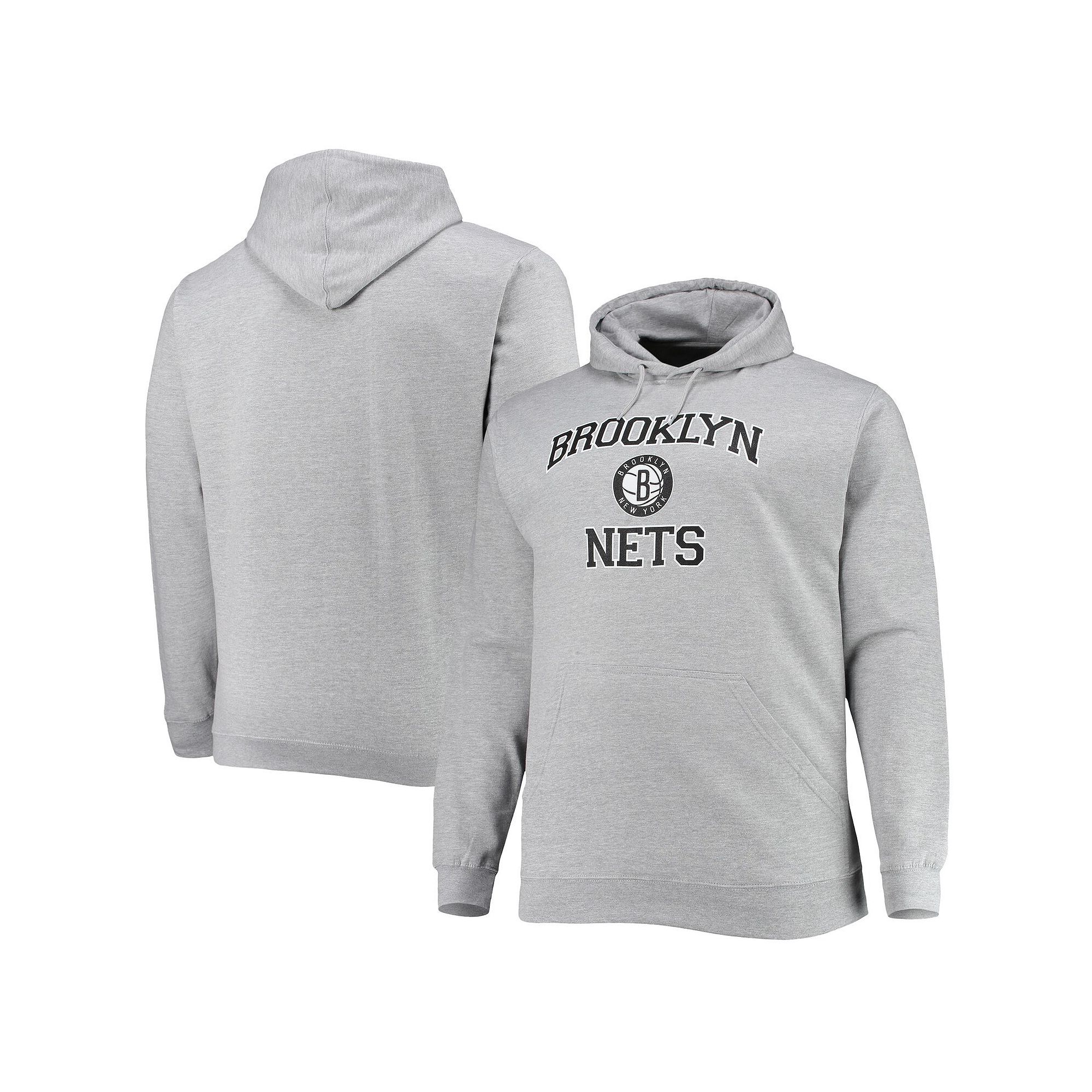 Mens Heathered Gray Brooklyn Nets Big & Tall Heart & Soul Pullover Hoodie,