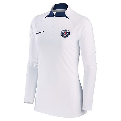 Women's Nike White Paris Saint-Germain Strike Drill Raglan Performance Quarter-Zip Top