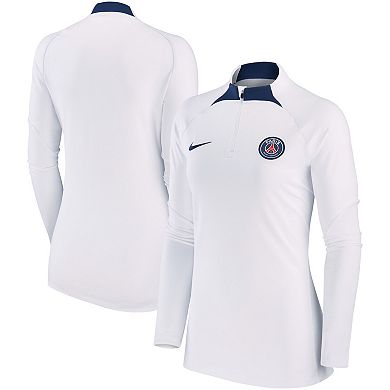 Women's Nike White Paris Saint-Germain Strike Drill Raglan Performance Quarter-Zip Top