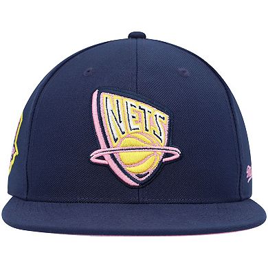 Men's Mitchell & Ness Navy New Jersey Nets 35 Years Burnt Sunrise Fitted Hat