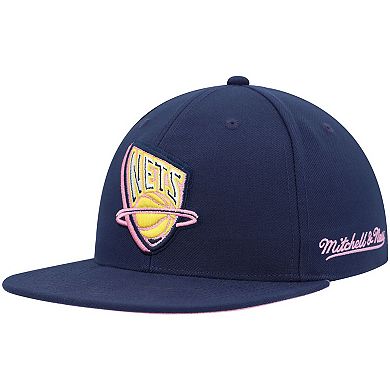 Men's Mitchell & Ness Navy New Jersey Nets 35 Years Burnt Sunrise Fitted Hat