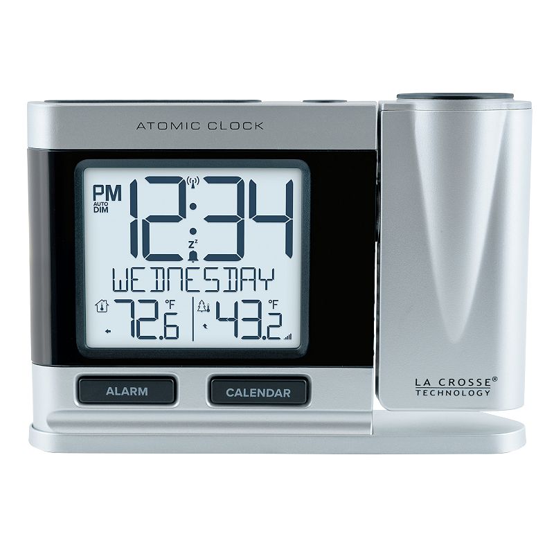 La Crosse Technology 616-12667-INT Silver Atomic Projection Clock with Temp
