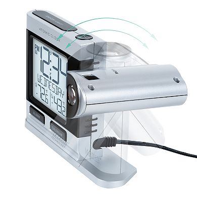 La Crosse Technology 616-12667-INT Silver Atomic Projection Clock with Temperature