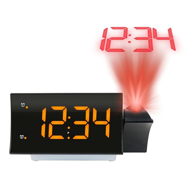 La Crosse Technology 81783957INT Curved LED Projection Alarm Clock with Radio & Glowing Nightlight