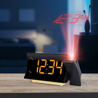 La Crosse Technology 817-83957-INT Curved LED Projection Alarm Clock with Radio & Glowing Nightlight