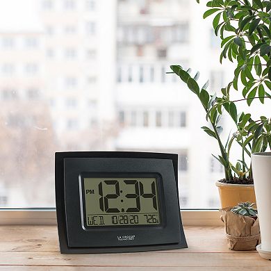 La Crosse Technology WT-8002U-B-INT Black Digital Clock with Indoor Temperature