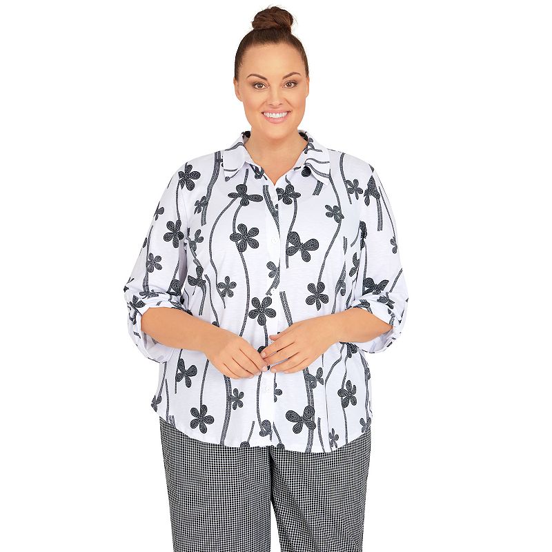 Plus Size Alfred Dunner Checking In Abstract Floral Button Down Shirt, Wome