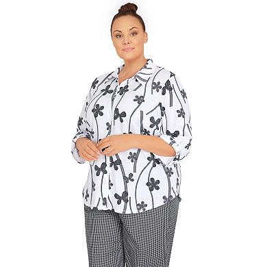 Plus Size Alfred Dunner Checking In Abstract Floral Button Down Shirt