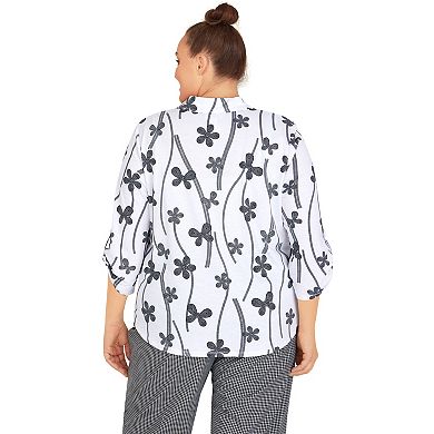 Plus Size Alfred Dunner Checking In Abstract Floral Button Down Shirt