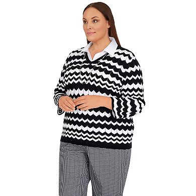 Plus Size Alfred Dunner Checking In Chevron Sweater