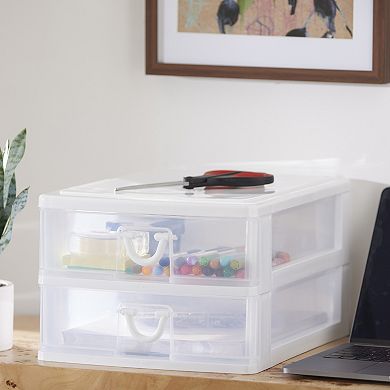 Gracious Living Clear Mini 2 Drawer Desk and Office Organizer with White Finish