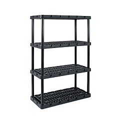 Gracious Living Multipurpose 4-Shelf Fixed Height Solid Plastic Resin  Storage Unit for Indoor and Outdoor Home or Office Organization, Black (2  Pack)