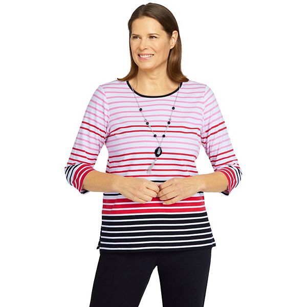 Petite Alfred Dunner Checking In Border Stripe Top