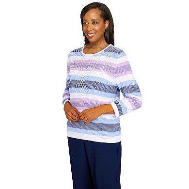 Petite Alfred Dunner Picture Perfect Stripe Texture Embellished Yoke Sweater
