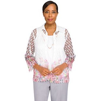 Petite Alfred Dunner Soft Spoken Floral Border Two-For-One Shirt