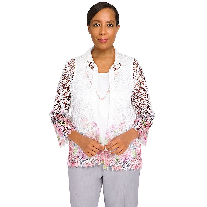 Petite Alfred Dunner Soft Spoken Floral Border Two-For-One Shirt, Womens, 