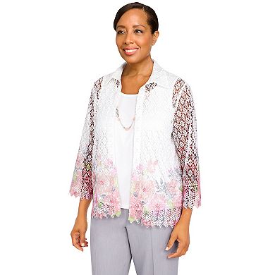 Petite Alfred Dunner Soft Spoken Floral Border Two-For-One Shirt