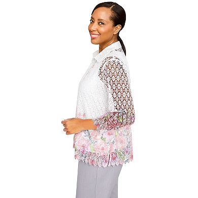 Petite Alfred Dunner Soft Spoken Floral Border Two-For-One Shirt