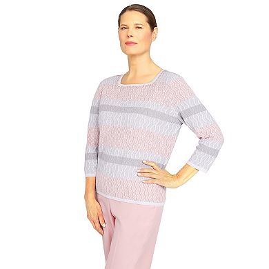 Petite Alfred Dunner Soft-Spoken Biadere Textured Sweater