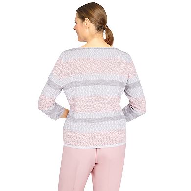 Petite Alfred Dunner Soft-Spoken Biadere Textured Sweater