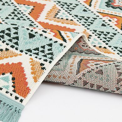 Sonoma Goods For Life® Indoor/Outdoor Coral Multi Geo Stripe Throw & Area Rug