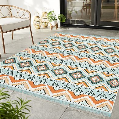 Sonoma Goods For Life® Indoor/Outdoor Coral Multi Geo Stripe Throw & Area Rug