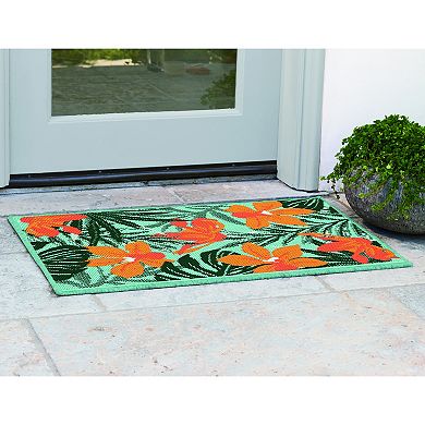 Sonoma Goods For Life® Indoor/Outdoor Aqua Tropical Floral Throw & Area Rug