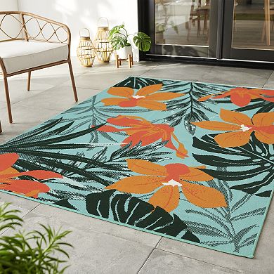 Sonoma Goods For Life® Indoor/Outdoor Aqua Tropical Floral Throw & Area Rug