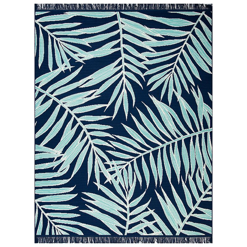 Sonoma Goods For Life Indoor/Outdoor Navy Palm Leaves Throw & Area Rug, Blu